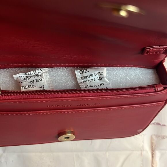 Badgley Mischka vegan leather brick red small pleaded Crossbody NWT - Picture 8 of 13